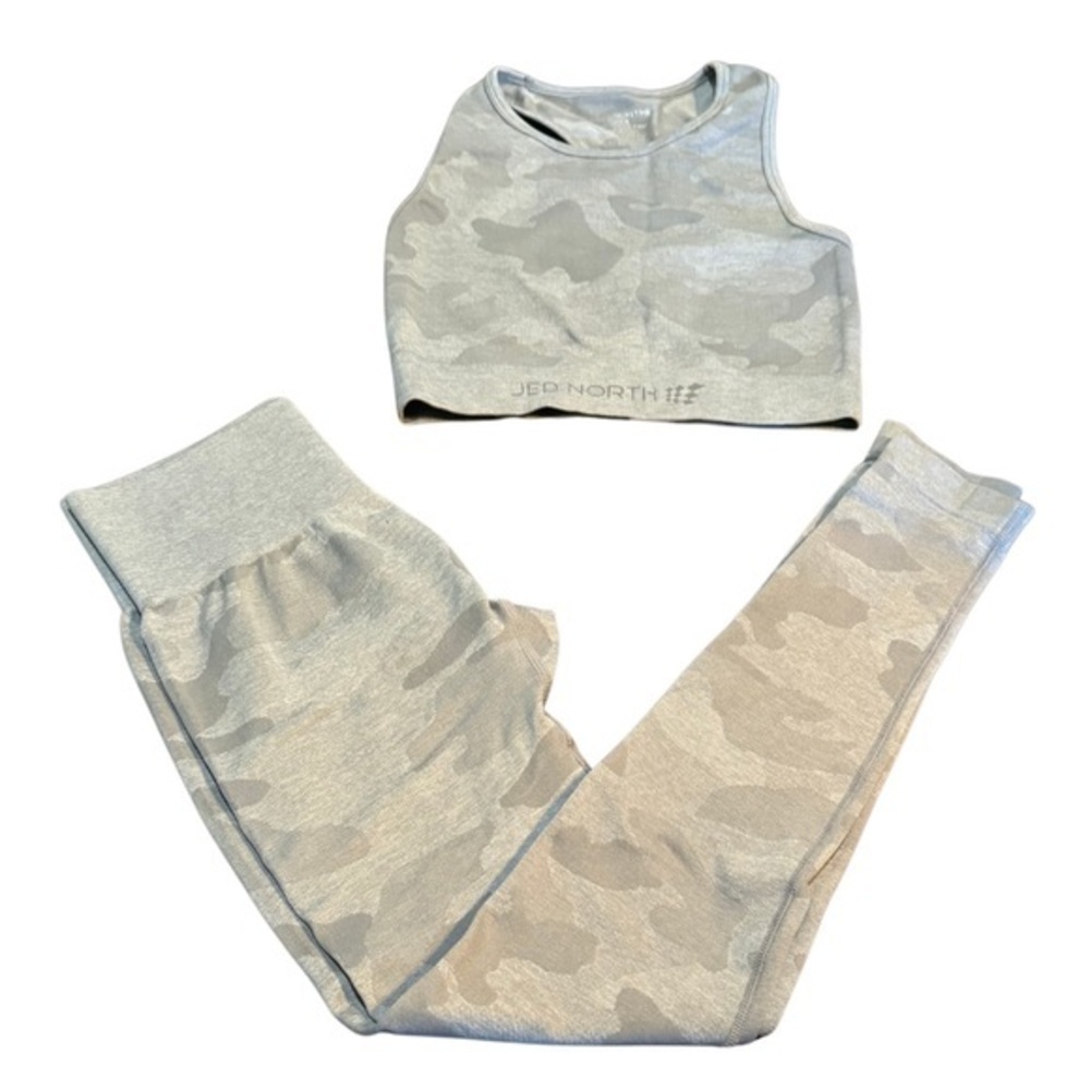 XS/S two piece Jed North, grey camo leggings and tank sports bra